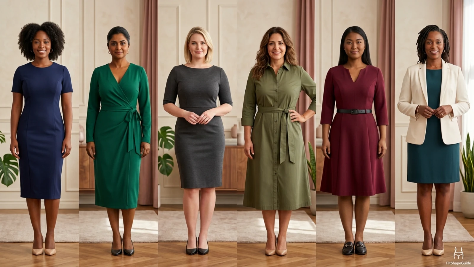 Six professional work dress styles for women with a large bust