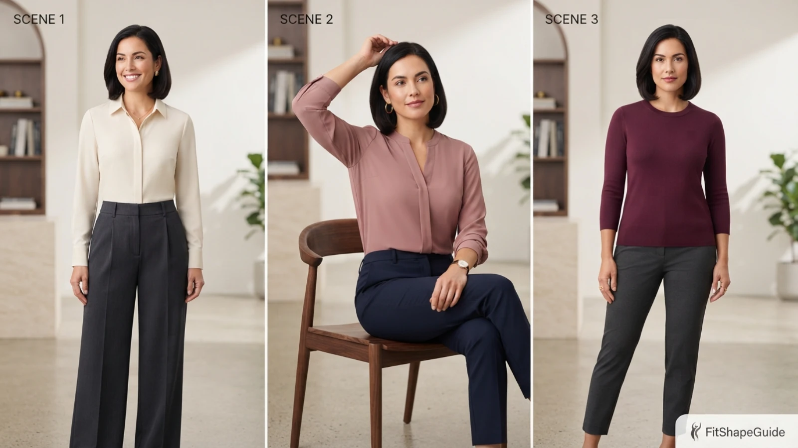 Work-pant rise, waistband and shirt-tuck test for a fuller bust