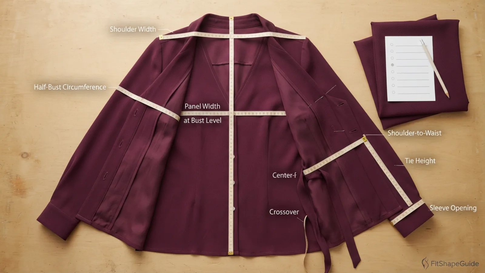 Online measurement guide for the best wrap blouses for a large bust