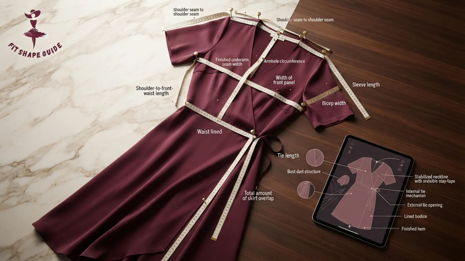 Online measurements for choosing a wrap dress for a large bust