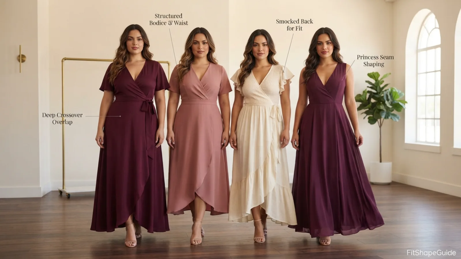 Wrap maxi dress bodice and crossover fit comparison for a large bust
