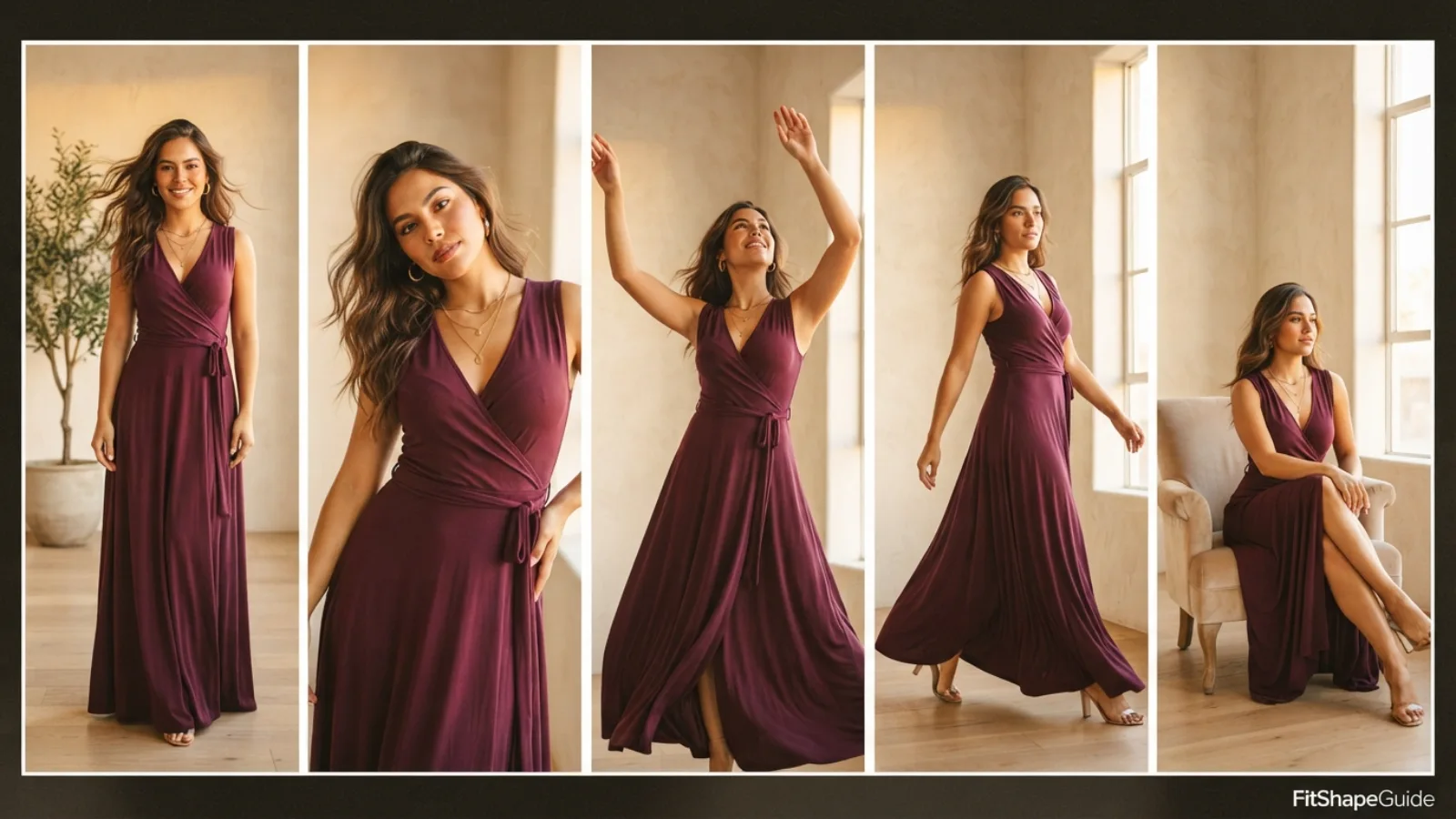 wrap maxi dress movement and coverage test for a fuller bust