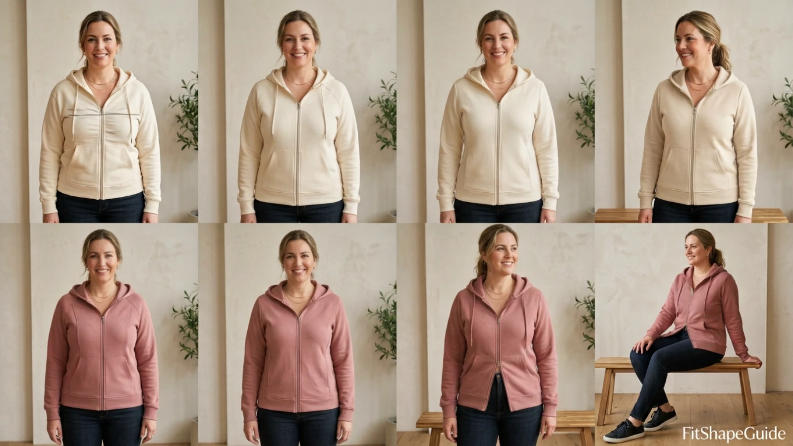 Zip-up hoodie bust ease and zipper fit for a fuller chest