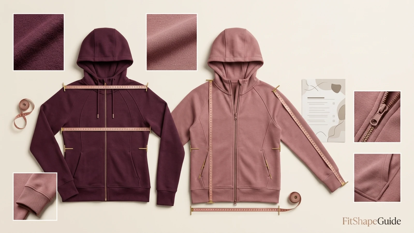 Online measurements for choosing a zip-up hoodie for a large bust