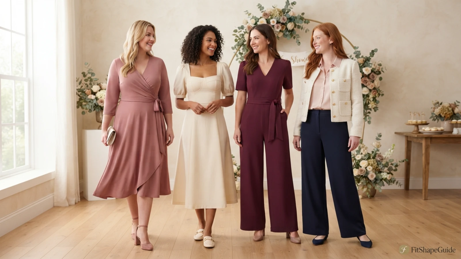 Baby shower dress, jumpsuit, trouser and skirt outfit ideas for a large bust