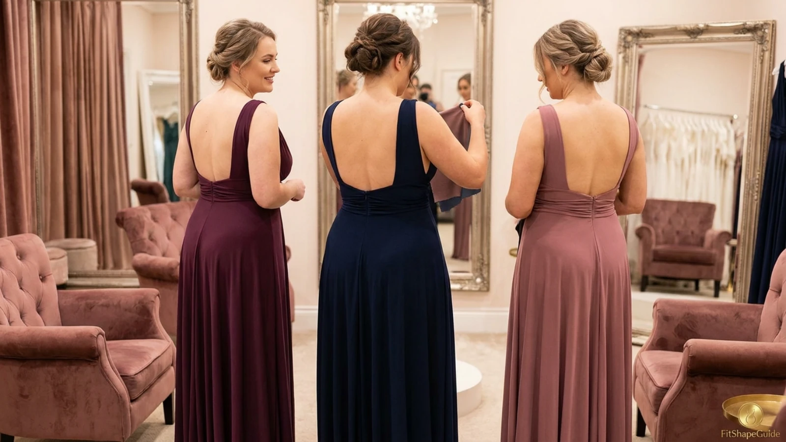 Low-back and backless formal dresses tested with hidden fuller-bust support