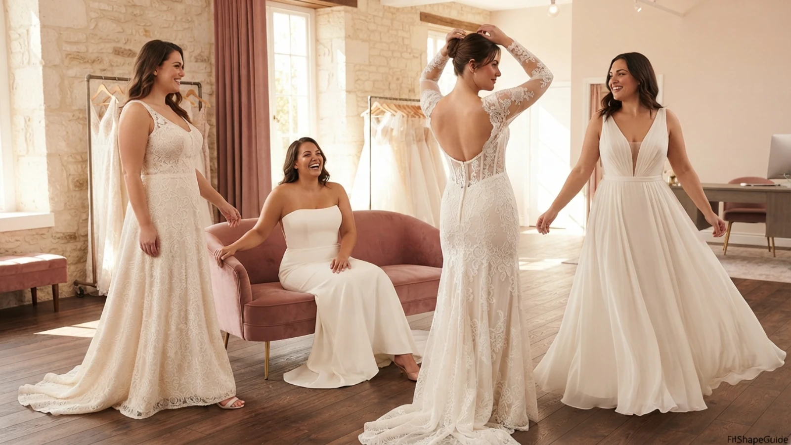Backless wedding dress support tested while sitting, walking, raising arms and dancing