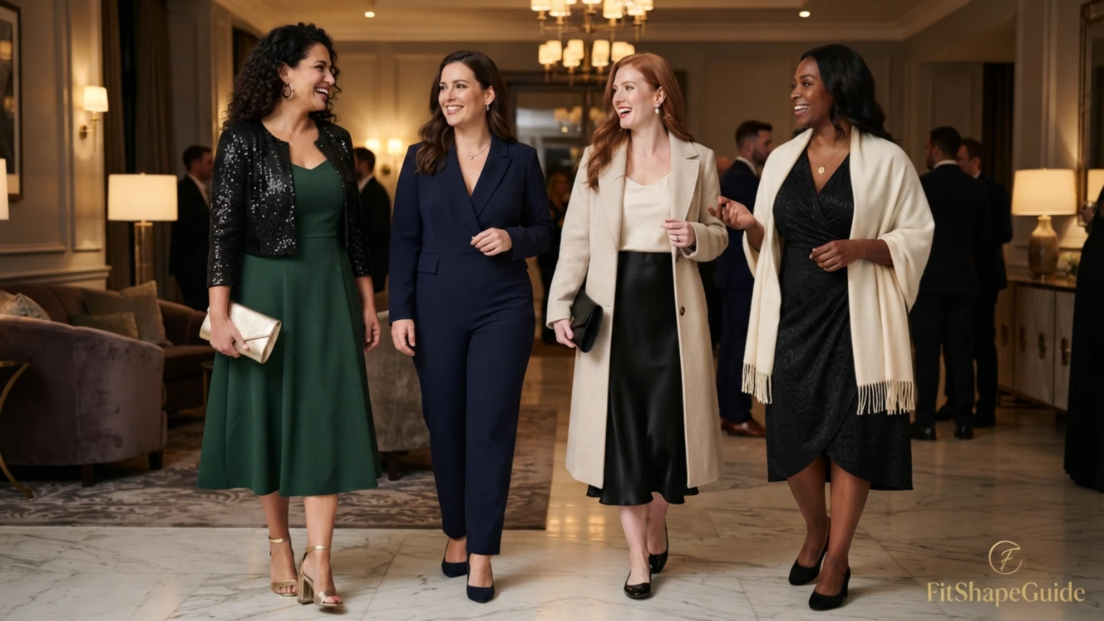 Cocktail outfit layers and accessories tested with a fuller bust