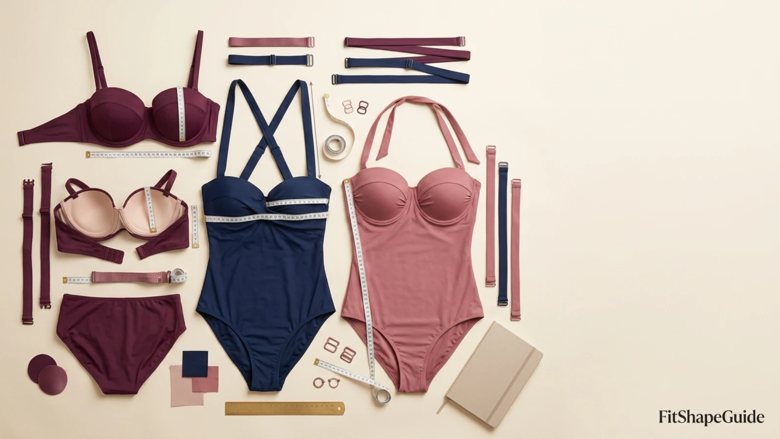 Convertible swimsuit shopping check with cup, band, straps, hooks and torso measurements