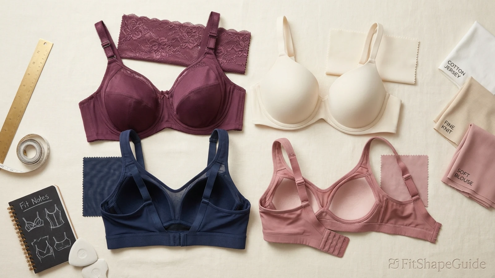 Everyday bra shopping checklist with cup depth, side support, stable band, straps and smooth spacer cups