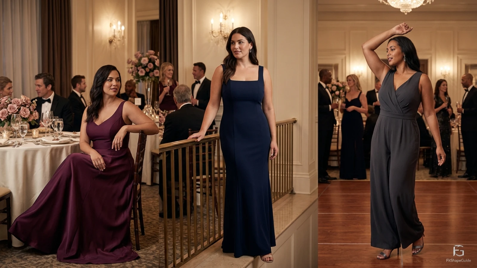 Gala outfits tested while seated, posing and dancing for a large bust