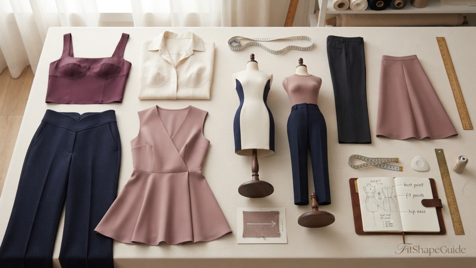 Shopping checklist for large bust and wide hips with bust darts, waist shaping, trousers and dress construction