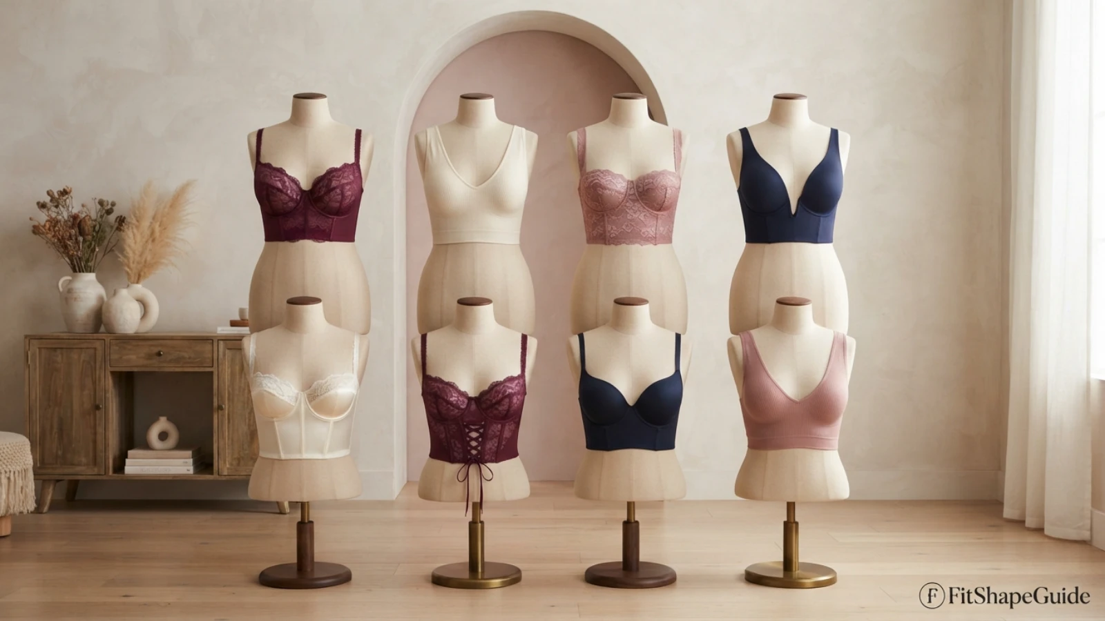 Eight longline bra styles for a large bust including underwire, wireless, balconette and corset styles