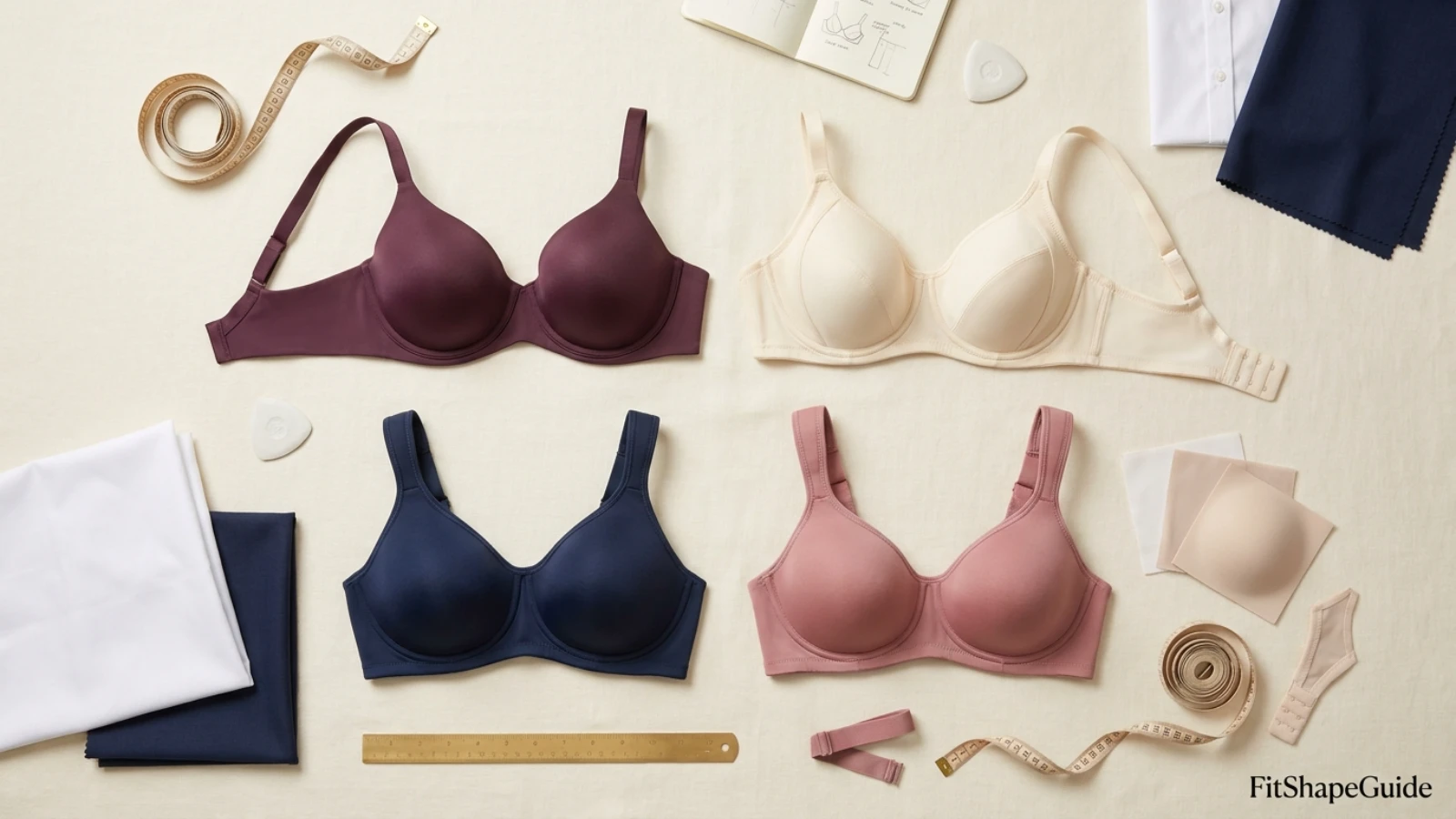 Minimizer bra shopping check with cup coverage, projection, side support, band and straps