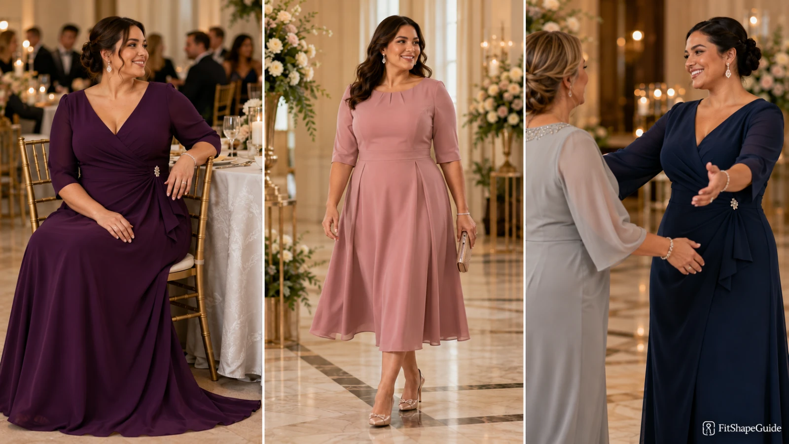 Mother-of-the-bride dresses tested while sitting, walking and greeting guests