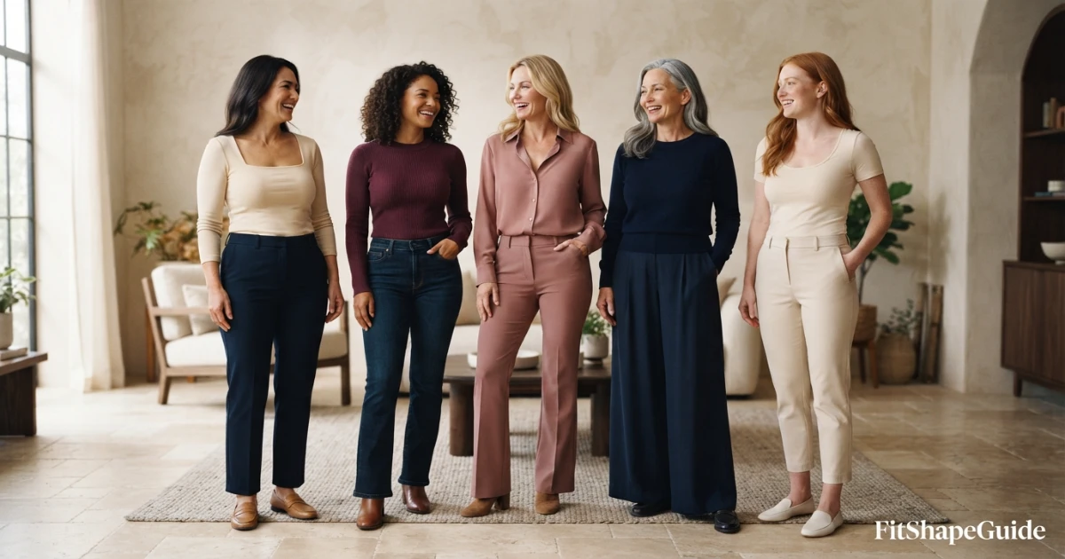 Straight-leg, bootcut, flare, wide-leg and cropped trousers for a large bust with short legs