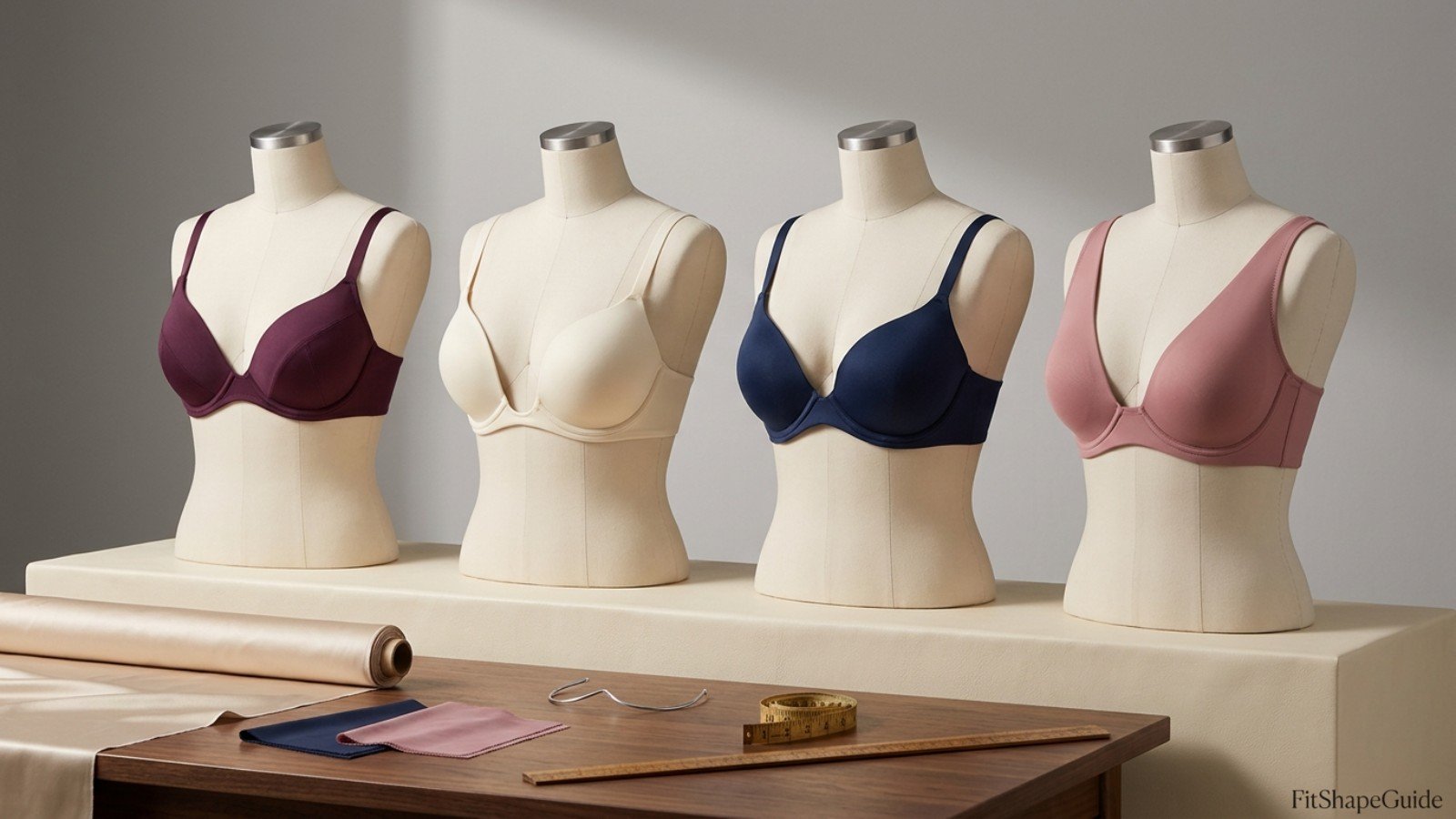 Standard plunge, super-plunge, cup depth and low center gore construction for a large bust