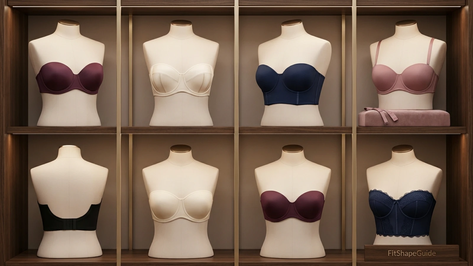 Eight strapless and multiway bra constructions for a large bust